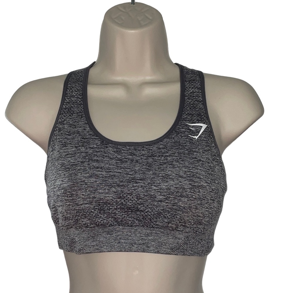 Women M GYMSHARK Vital Seamless 2.0 Racerback Sports Bra~Light Gray Marl EUC!